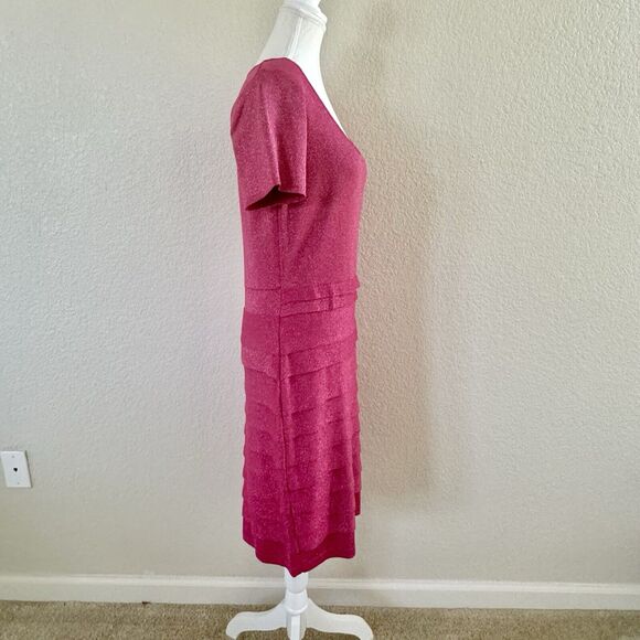 Carmen Marc Valvo Size Large Hot Pink Glitter Ruffle Skirt Dress Swift Tour - Picture 5 of 13
